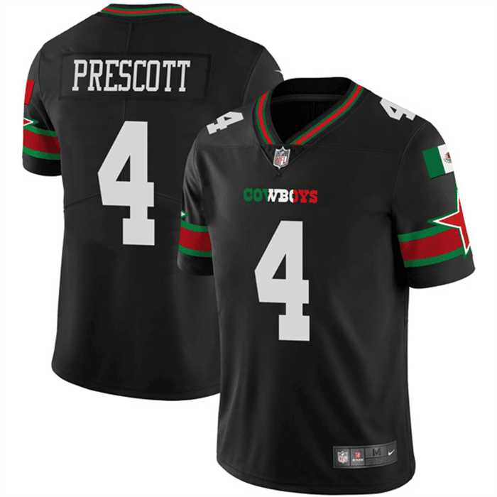 Men%27s Dallas Cowboys #4 Dak Prescott Black Mexico Vapor Limited Stitched Jersey Dzhi